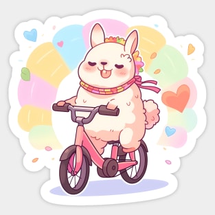 Rainbow Ride: Kawaii Llama Pedals with Joy Sticker